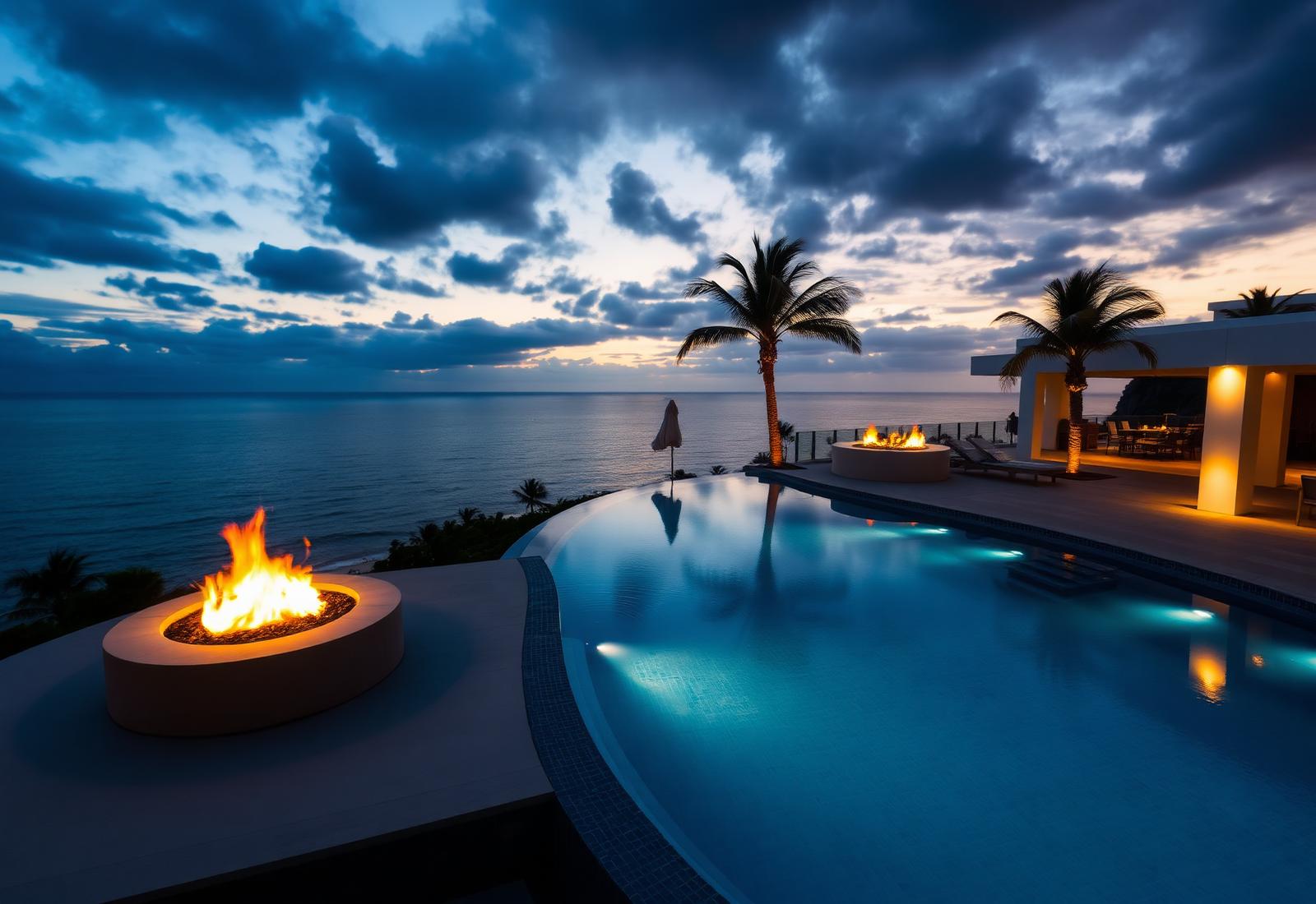 Pool and terrace at twilight